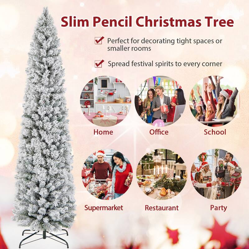 Gymax 4.5/6/7 FT Pre-Lit Artificial Christmas Tree Slim Pencil Xmas