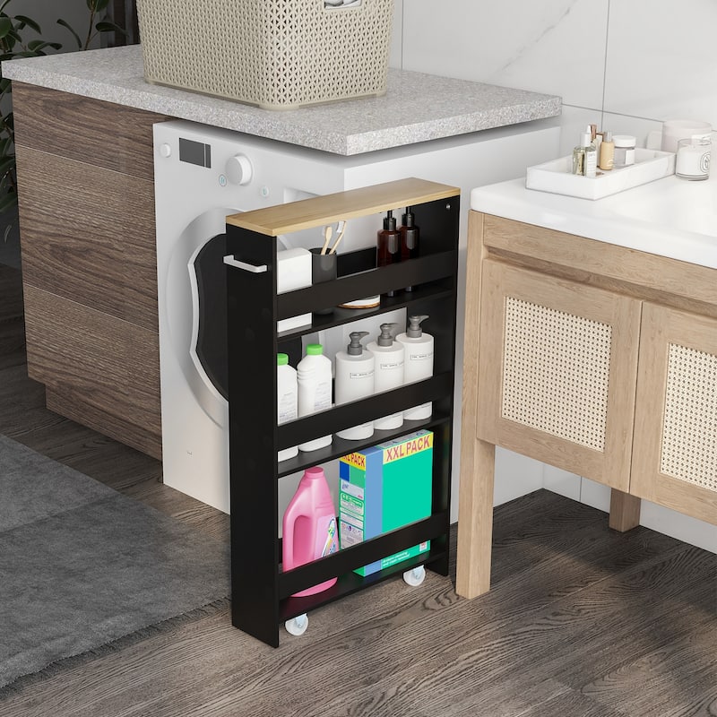 Narrow Rolling Storage Cart with Shelves for Kitchen and Bathroom