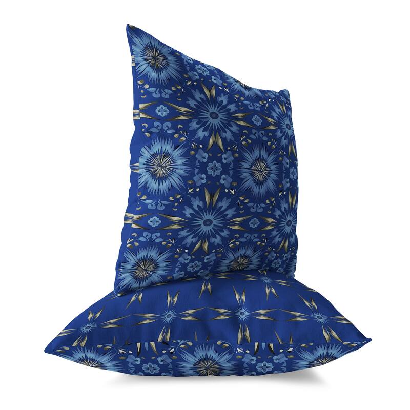 Blue And Grey Batik Bliss Indoor/Outdoor Throw Pillow