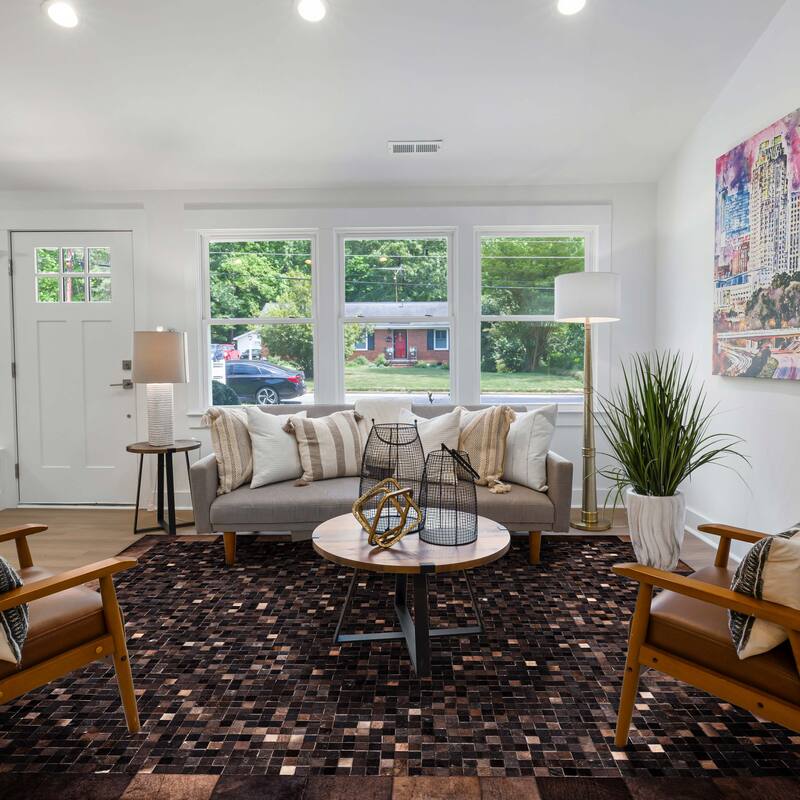 ECARPETGALLERY Handmade Cowhide Patchwork Dark Brown Leather Rug - 8'1 x 10'0