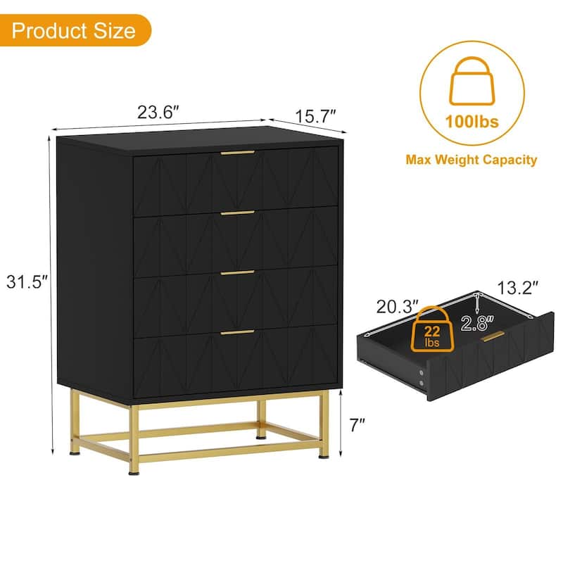 4-Drawer Fabric Dresser, with Wood Top