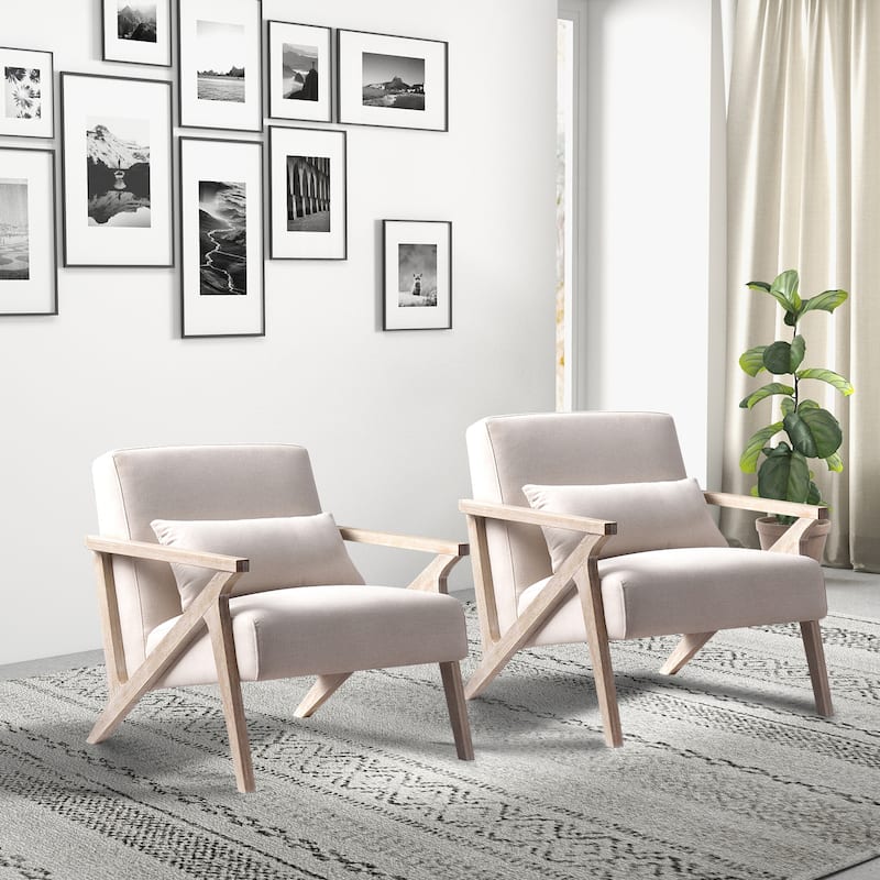 Accent Armchair Solid Hardwood Upholstered - 2seatbeige
