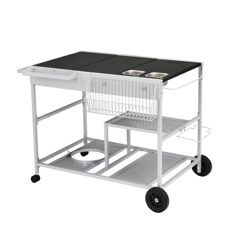 4-Wheel Silver BBQ Cart Stainless Steel Top With Seasoning Tray - N/A - Grey