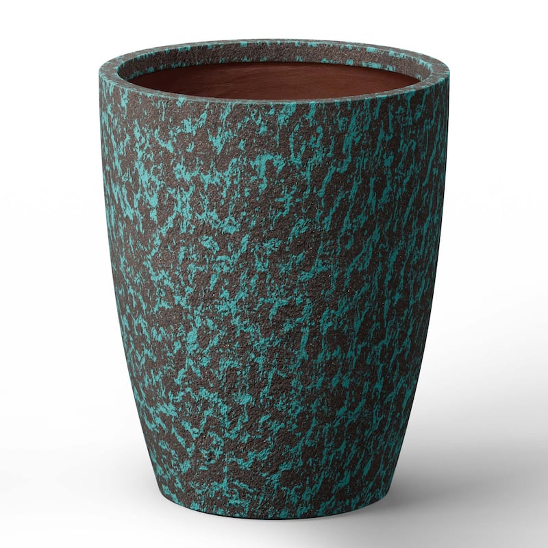 Tall Round Concrete Flower Planter with Enhanced Interior - 13.5 x 18 in - Turquoise(Enhanced Interior)