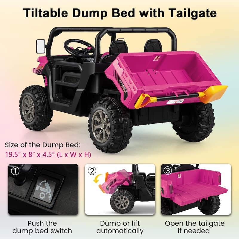 Gymax 24V Kids Ride On Dump Truck 2-Seater Electric Truck w/ Remote