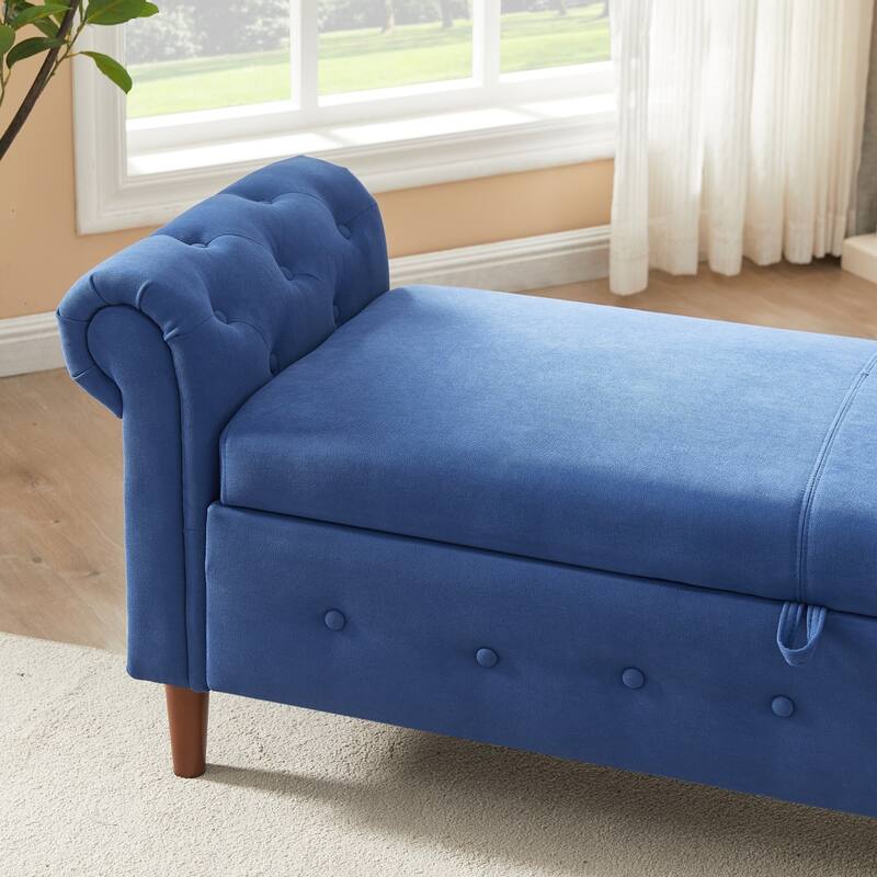 Storage Bench for Bedroom End of Bed Rolled Armed Velvet Ottoman Couch Long Bench