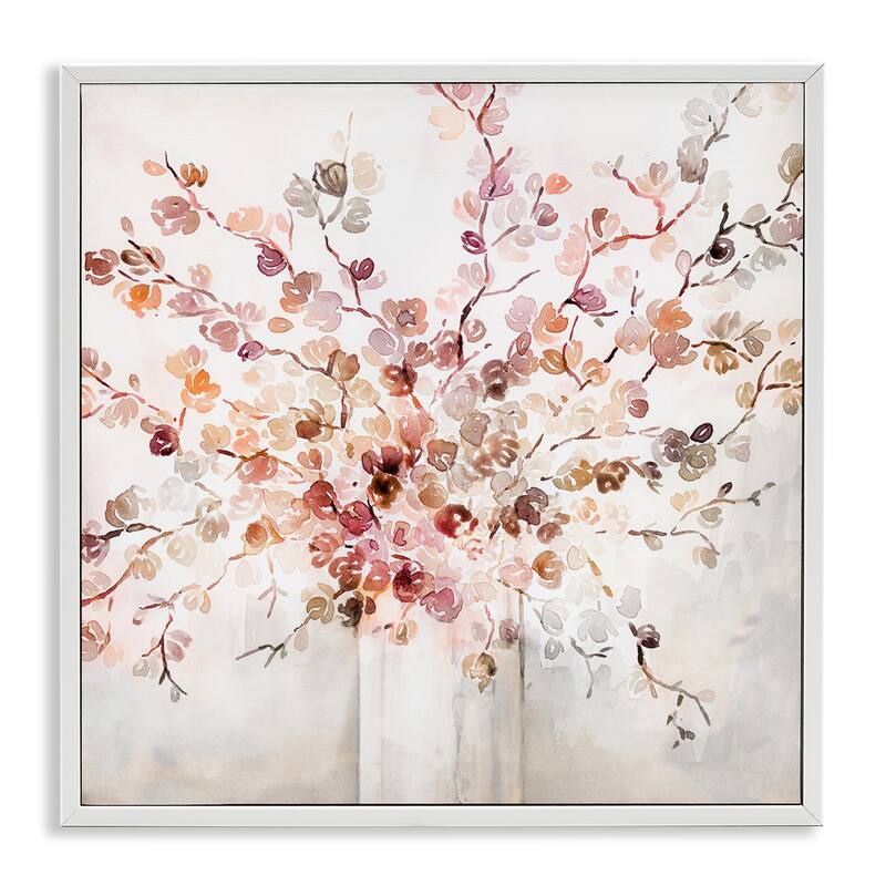 Stupell Abstract Warm Floral Vine Bouquet Expressive Red Flowers Framed Wall Art - 24 x 24 - White