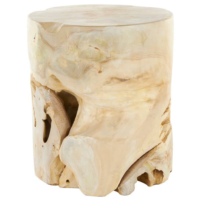 Teak Wood Handmade Live Edge Accent Table with Natural Cutouts - Light Brown - Roche River Decor - 15"W x 15"L x 18"H