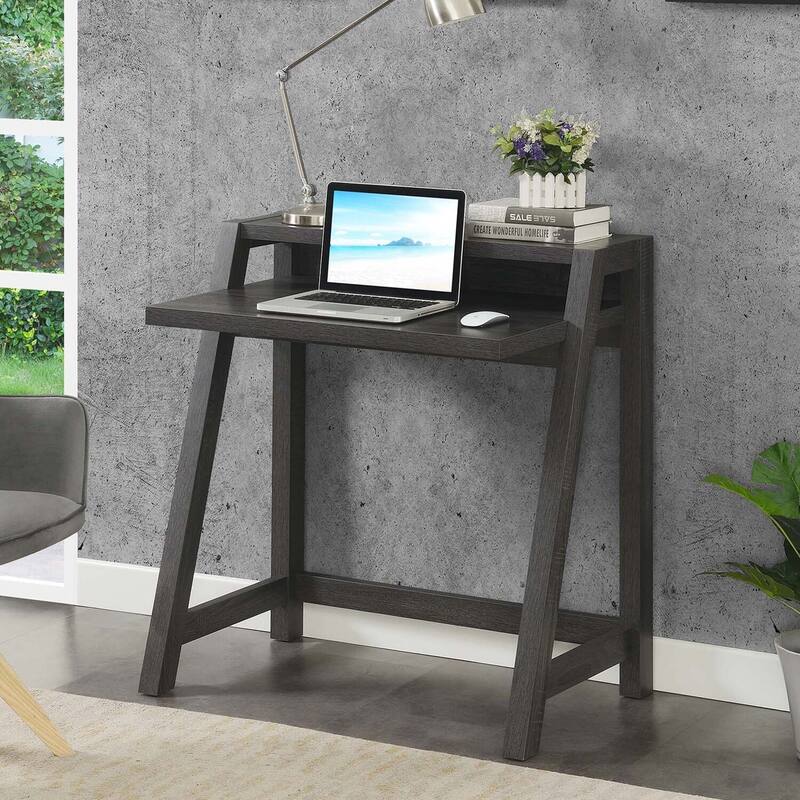 Modern 2 Tier Desk - Compact Computer Writing Table - Home Office Workstation