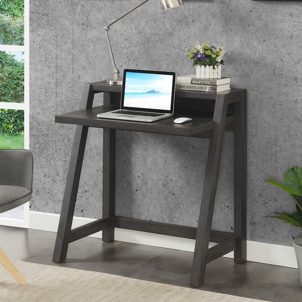 Modern 2 Tier Desk - Compact Computer Writing Table - Home Office Workstation