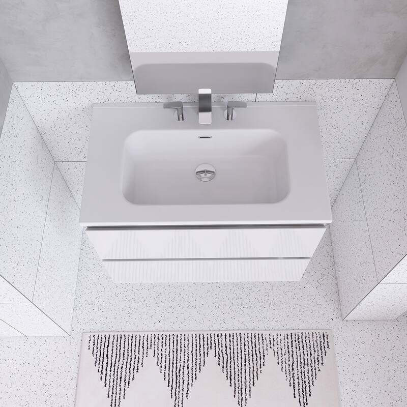 Floating Integrated Bathroom Vanity with Ceramic Sink, Three Faucet Holes
