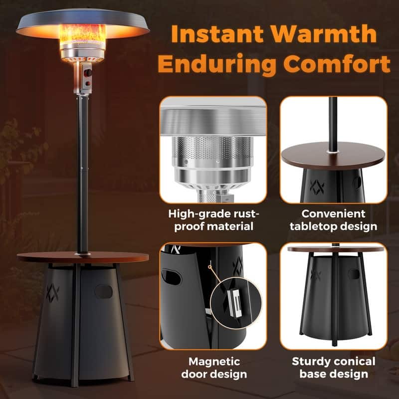 50,000 BTU Propane Gas Patio Heater with 28" Storage Tabletop for Outdoor Garden - N/A
