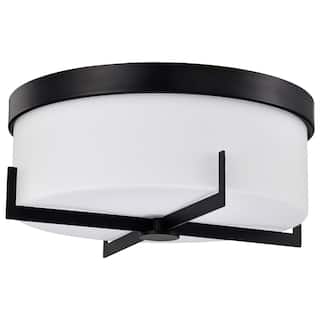 Roselle - 15 Inch Flush Mount - Matte Black with White Glass