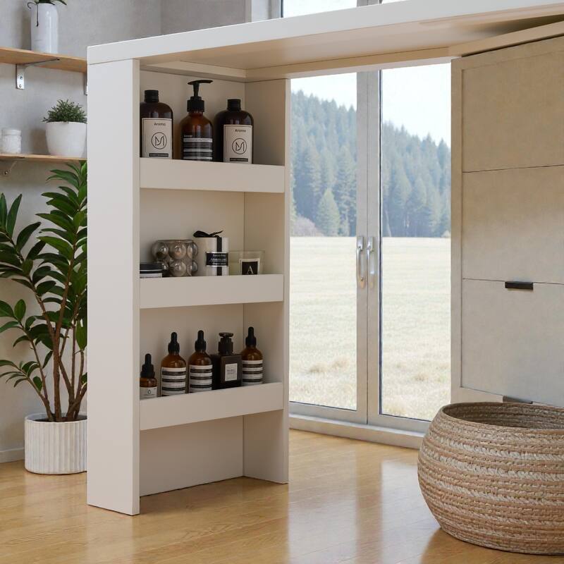 White Minimalist Desk with Removable Desktop, 6 Drawers and 3 Storage Compartments for Home Office