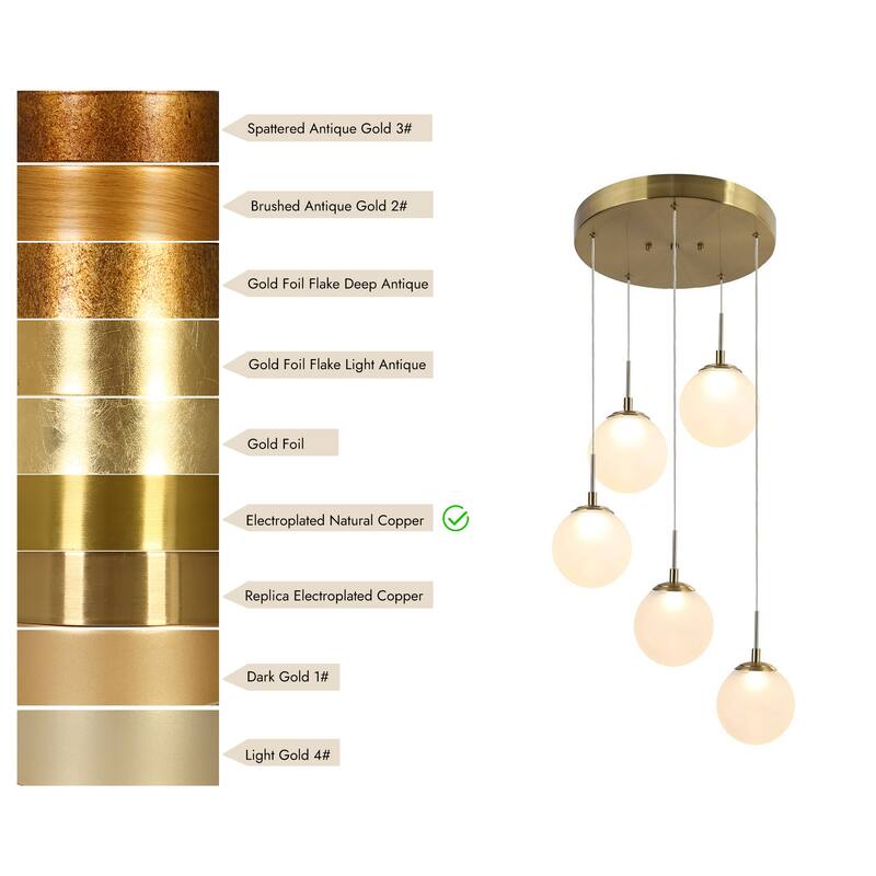 Icey Modern 5-Light Gold LED Chandelier Glass Pendant Light for Dining Room