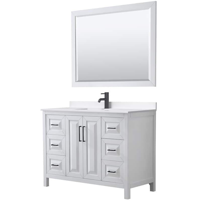 Wyndham Collection WCV252548S-QTZ-UNSM46 Daria 48" Free Standing - White / White Quartz Top / Matte Black Hardware