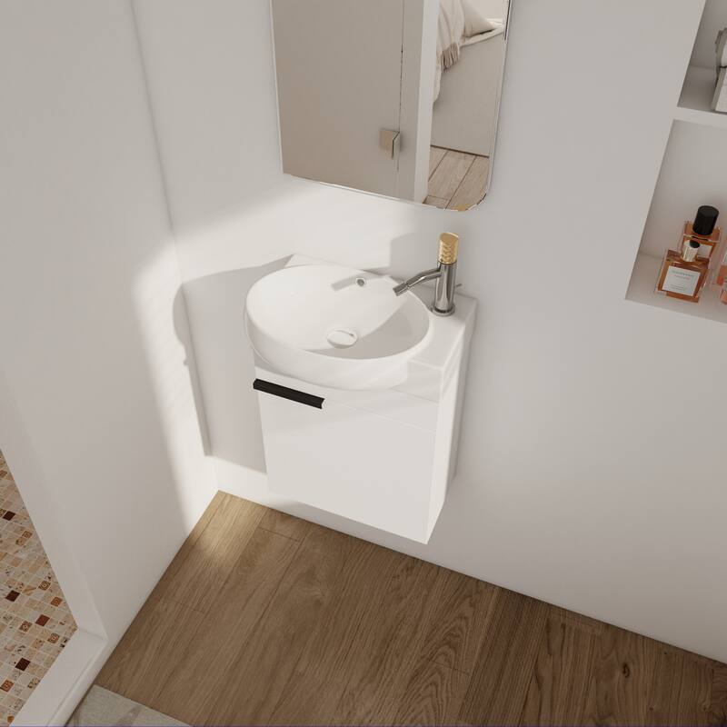 Compact Bathroom Vanity with Sink, Oval Single Ceramic Sink Bathroom Cabinet for Small Bathroom