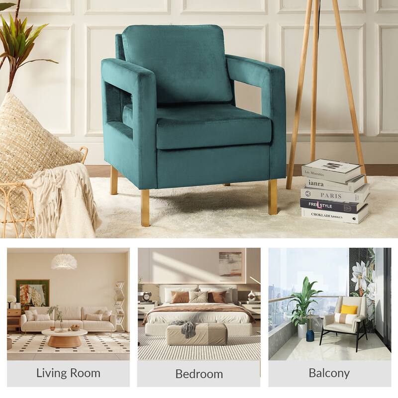 Valentina Comfy Accent Armchair with Golden Metal Legs and Removable Cushions by HULALA HOME