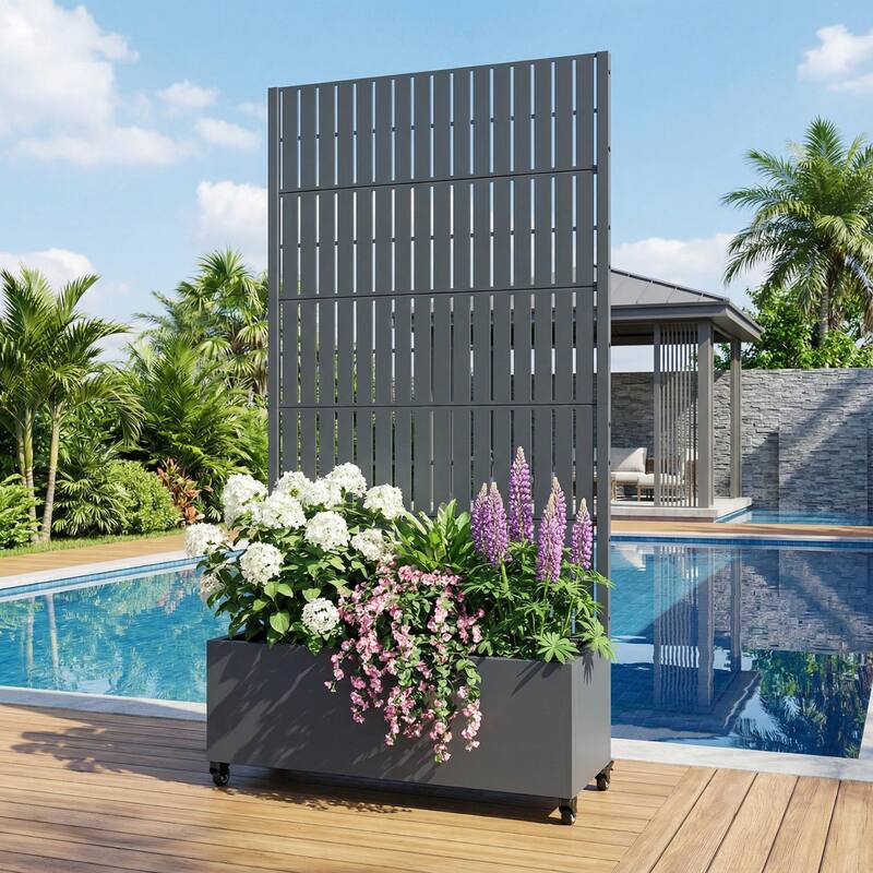 Raised Garden Bed Planter with Trellis Movable Planter Box with Lockable Wheels