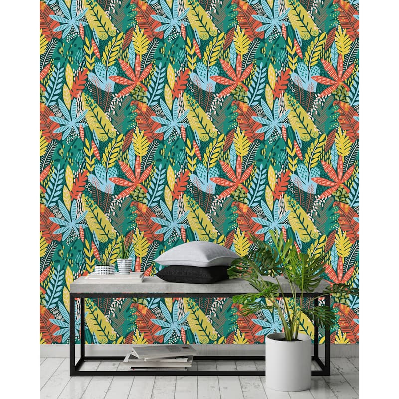 Bright Tropical Leaf Peel and Stick Wallpaper Bed Bath & Beyond
