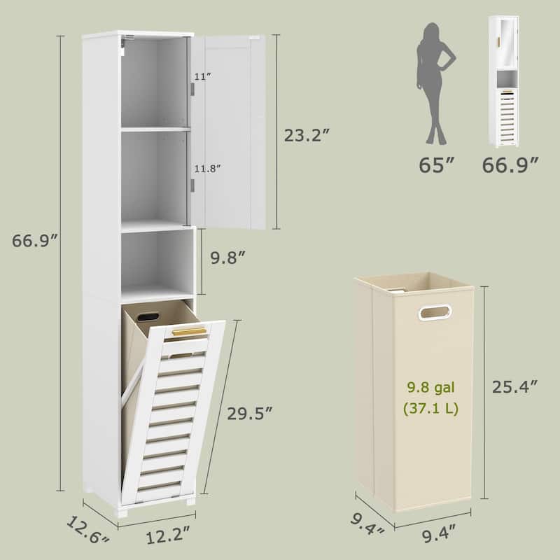 VECELO Tilt Out Laundry Hamper Cabinet with Laundry Baskets Hamper,Bathroom Storage Cabinet Laundry Cabinet