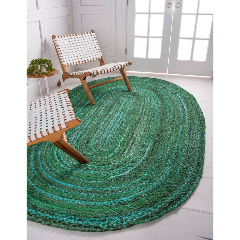 Braided Slin Collection Area Rug - 5'x8' Oval - Green