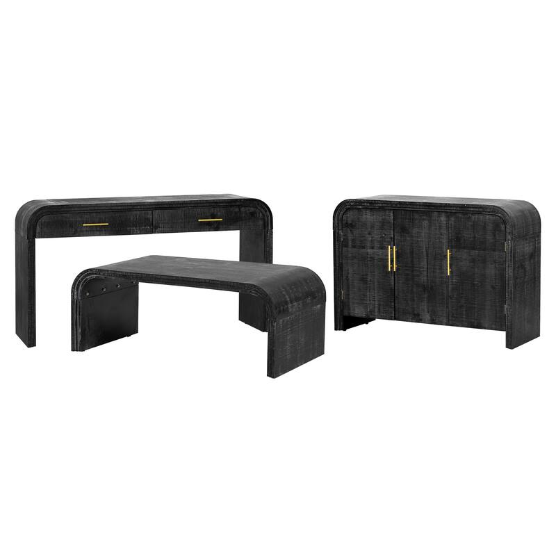 Anmytek Retro Minimalist Curved Sideboard Adjustable Shelves Gold Handles Antique Black