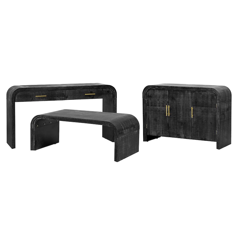 Retro Minimalist Curved Sideboard with Gold Handles and Adjustable Dividers for Living Room or Dining Room