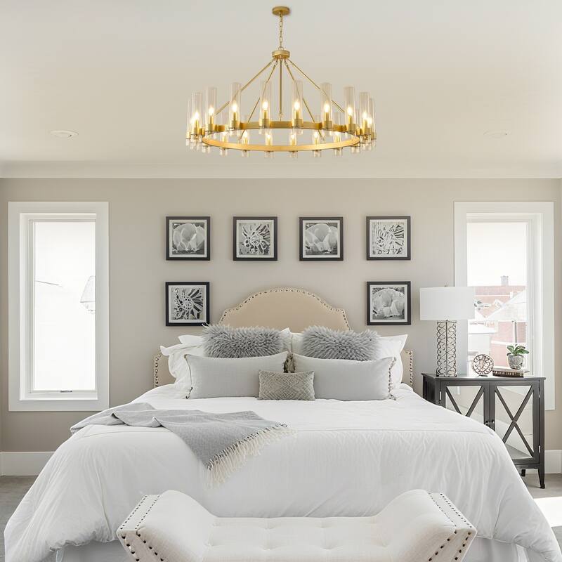 Modern 20 - Light Wheel Chandelier with Clear Glass Shade