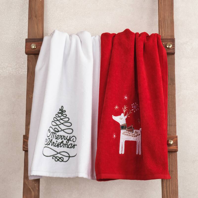 American Soft Linen Christmas Towel Set 100% Turkish Cotton 16x28 inches Christmas Hand Towels XMAS Gift