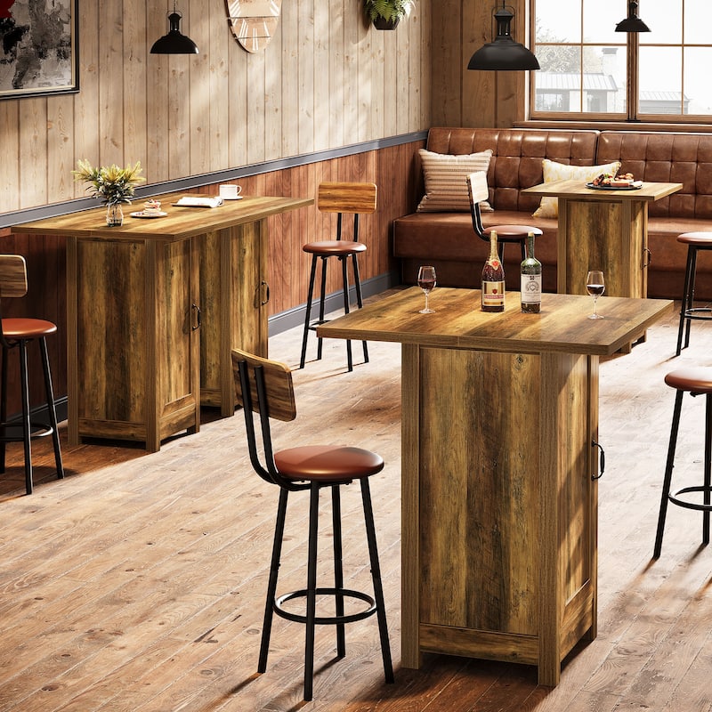 Bar Table with Cabinet, Home Bar Unit Cocktail Pub Table with Storage Shelves & Detachable Wine Slots for Kitchen Bistro