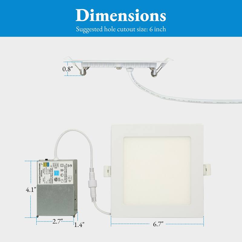 Flush Mount Rectangle Ceiling Light 6.7" Wide 3CCT Dimmable Recessed Lighting