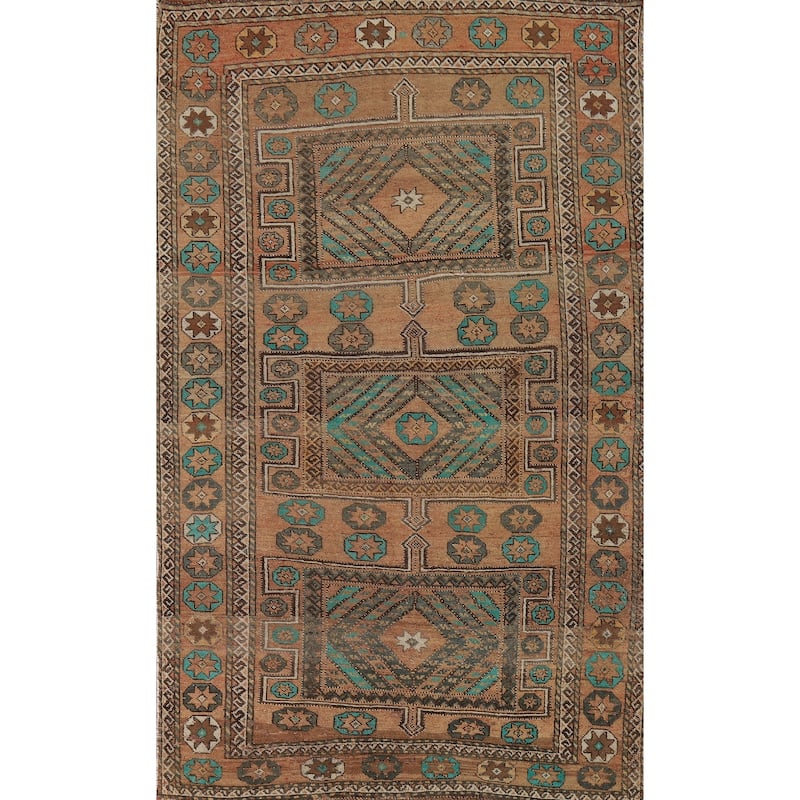 Geometric Shiraz Vintage Persian Area Rug Handmade Wool Carpet - 6'3" x 9'3"