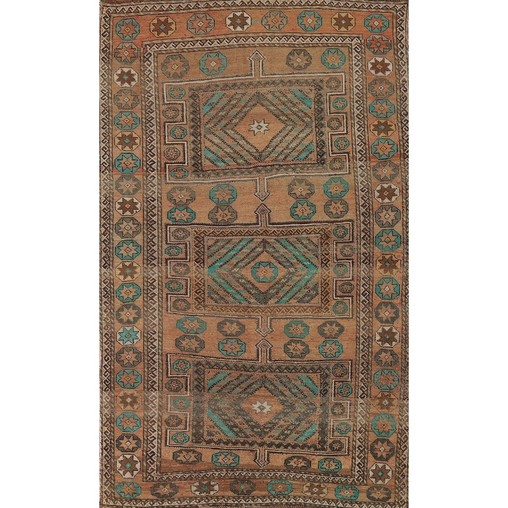 Geometric Shiraz Vintage Persian Area Rug Handmade Wool Carpet - 6'3" x 9'3"