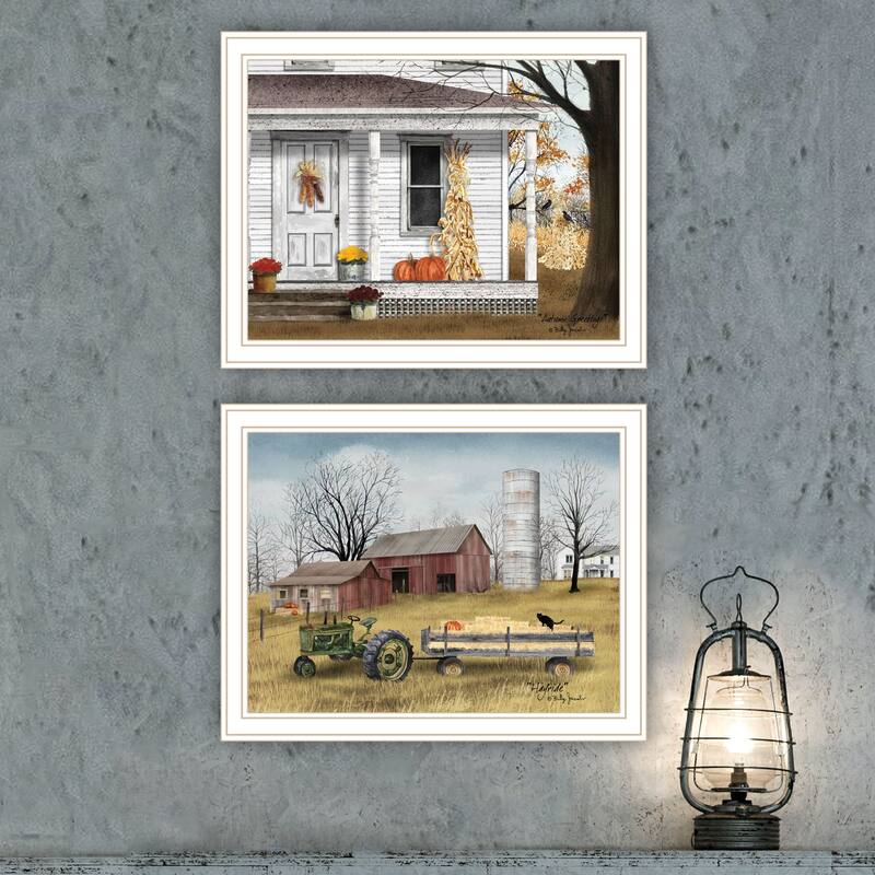2-Piece Framed Wall Art Set - Autumn Greetings, White Frame