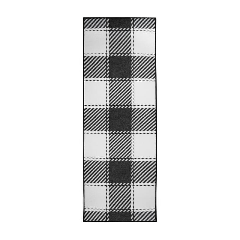 My Magic Carpet Machine Washable Area Rug Buffalo Plaid Black & White