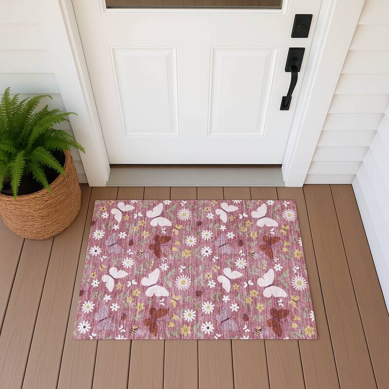 Machine Washable Indoor/ Outdoor Whimsy Butterfly Chantille Rug - Mauve - 1'8" x 2'6"