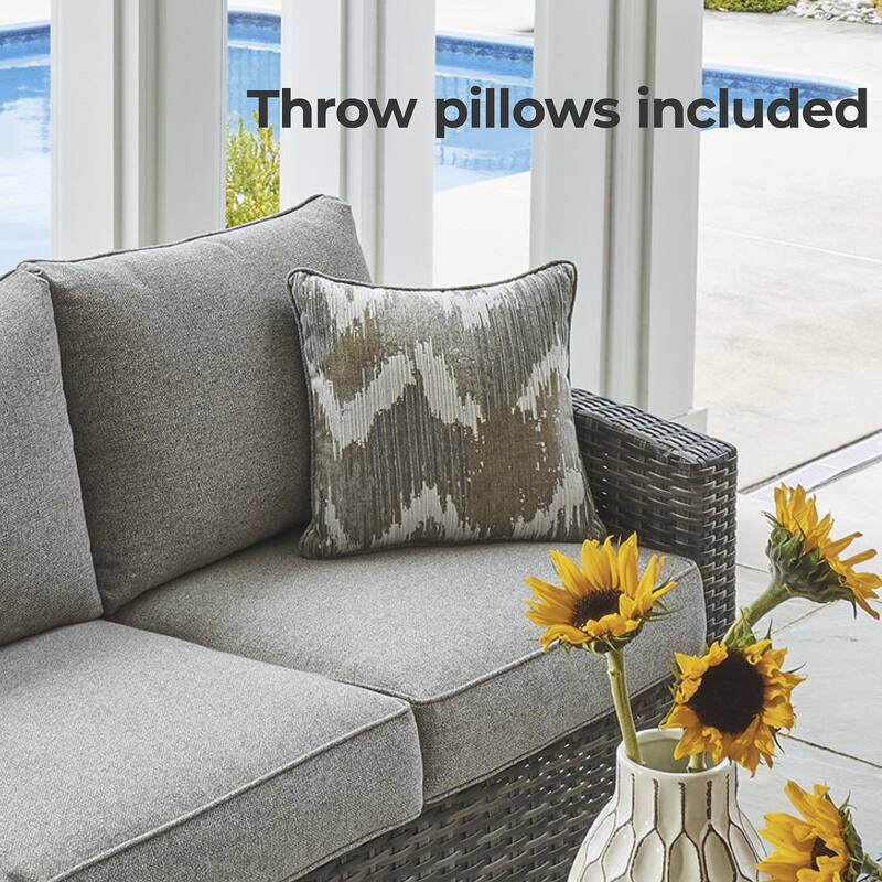 Signature Design by Ashley Oasis Court Gray Outdoor Sofa/Chairs/Table Set (Set of 4) - 81.25" W x 30.63" D x 36" H