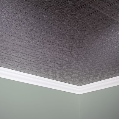 FASÄDE Traditional Style1 Decorative Vinyl 2ft x 4ft Glue Up Ceiling Panel in Galvanized Steel (5 Pack)
