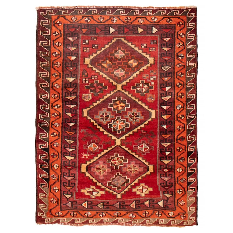 ECARPETGALLERY Hand-knotted Melis Vintage Red Wool Rug - 4'6 x 5'11 - Red - 4'6 x 5'11