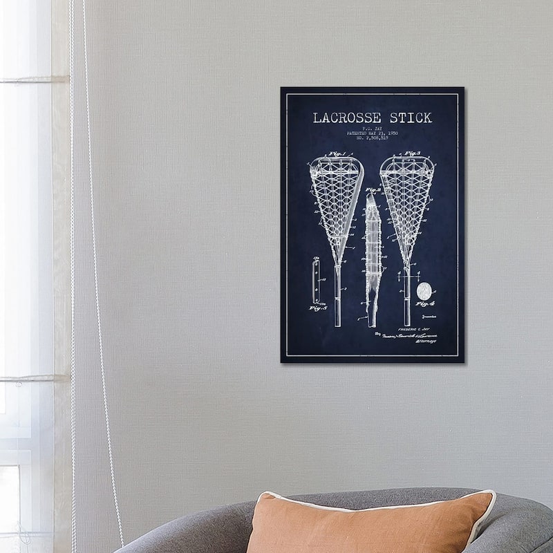 iCanvas "Lacrosse Stick Navy Blue Patent Blueprint" by Aged Pixel Canvas Print - 26x18x1.5