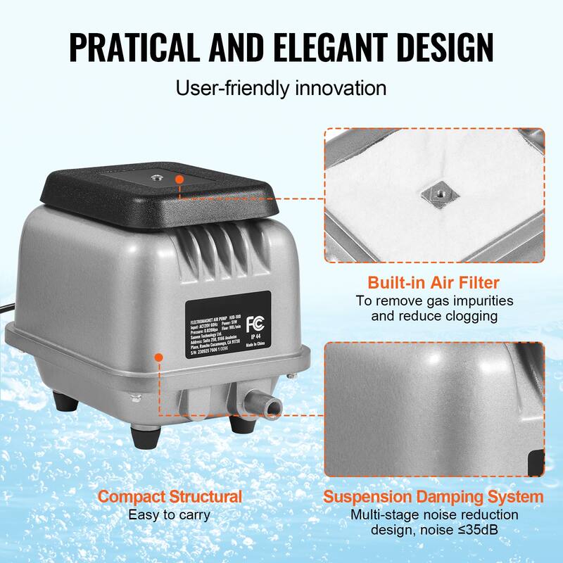 Linear Air Pump, Air Flow Septic Aerator Pump, Aeration System Water Gardens, Waste Treatment, Septic Tanks