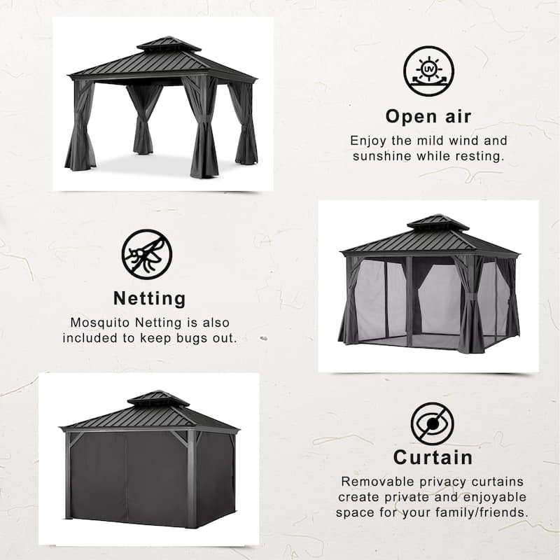 ABCCANOPY Outdoor Hardtop Gazebo with Galvanized Steel Double Roof