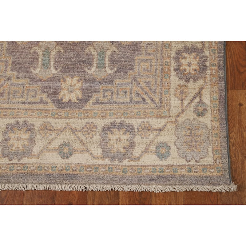 Hand Knotted Oriental 100% Wool Carpet Transitional All-Over Greys & Charcoal Oushak Runner Rug - 13' 1'' X 2' 10''