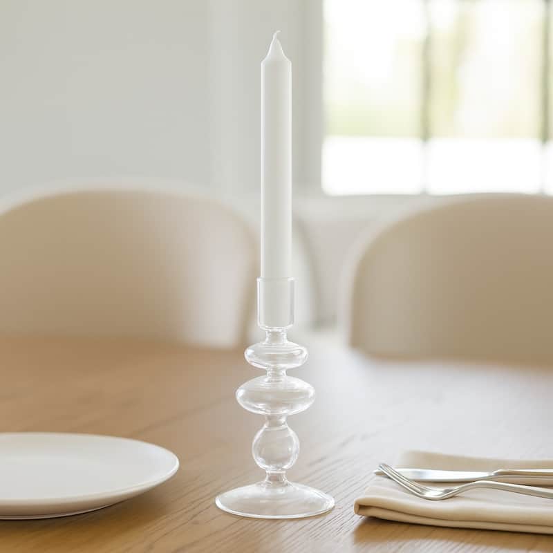 Sculptural Glass Candle Holder with Rounded Accent Base - Modern Tabletop Candle Holder for Any Room