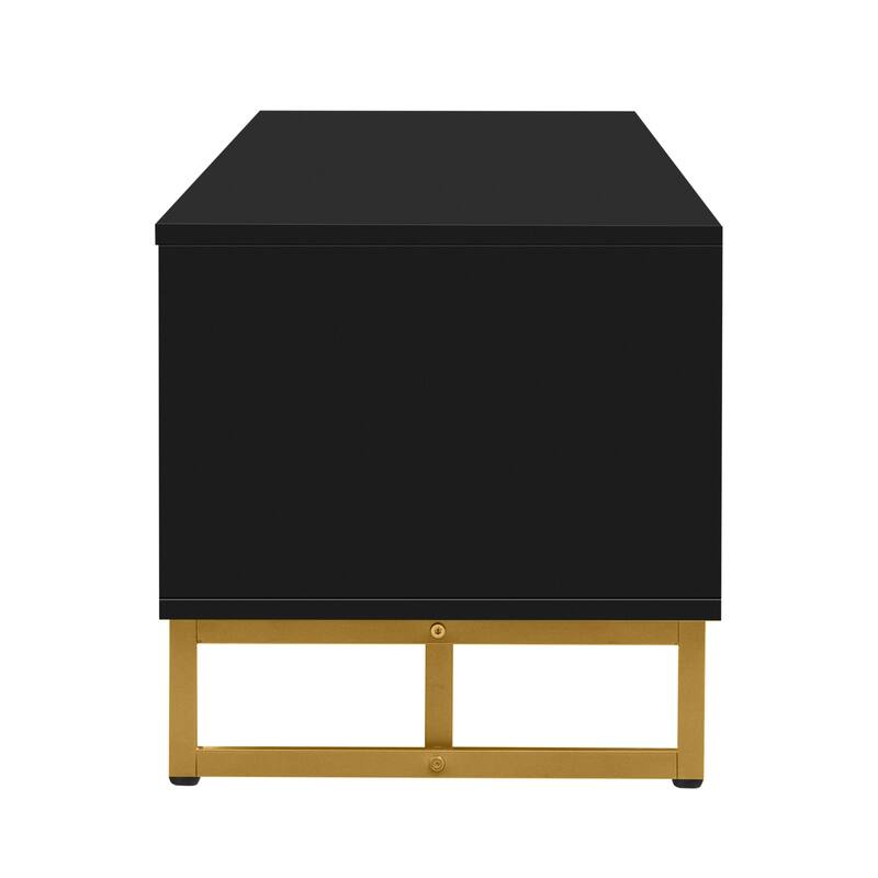 Roomfitters Modern TV Stand for 65 Inch TV and Above, Entertainment Console Cabinet with Storage Compartments, Black
