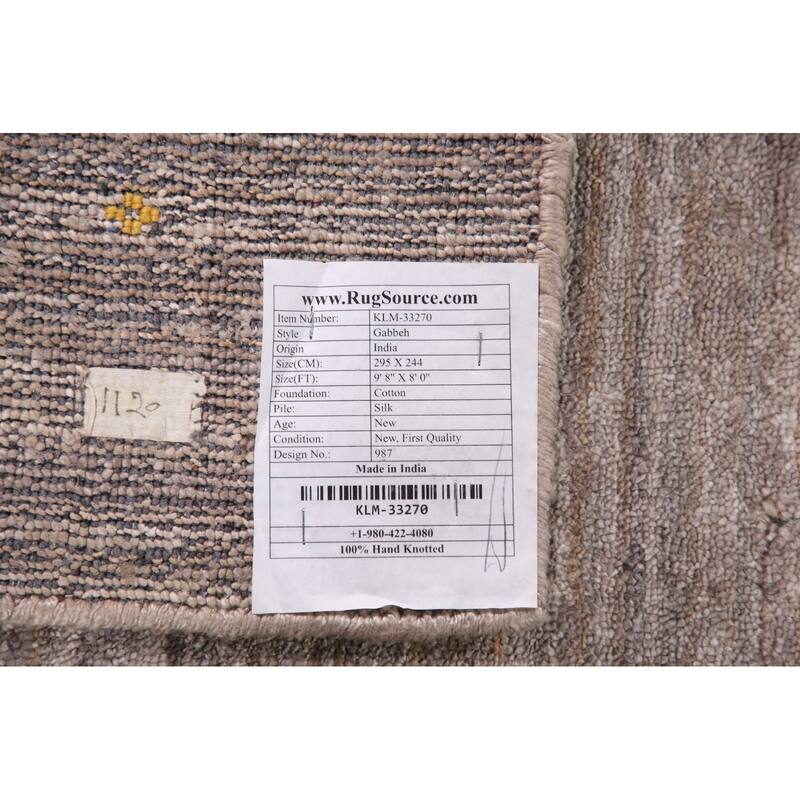 Tribal Gabbeh Oriental Area Rug Handmade Silk Beige Carpet - 8'0" x 9'8"