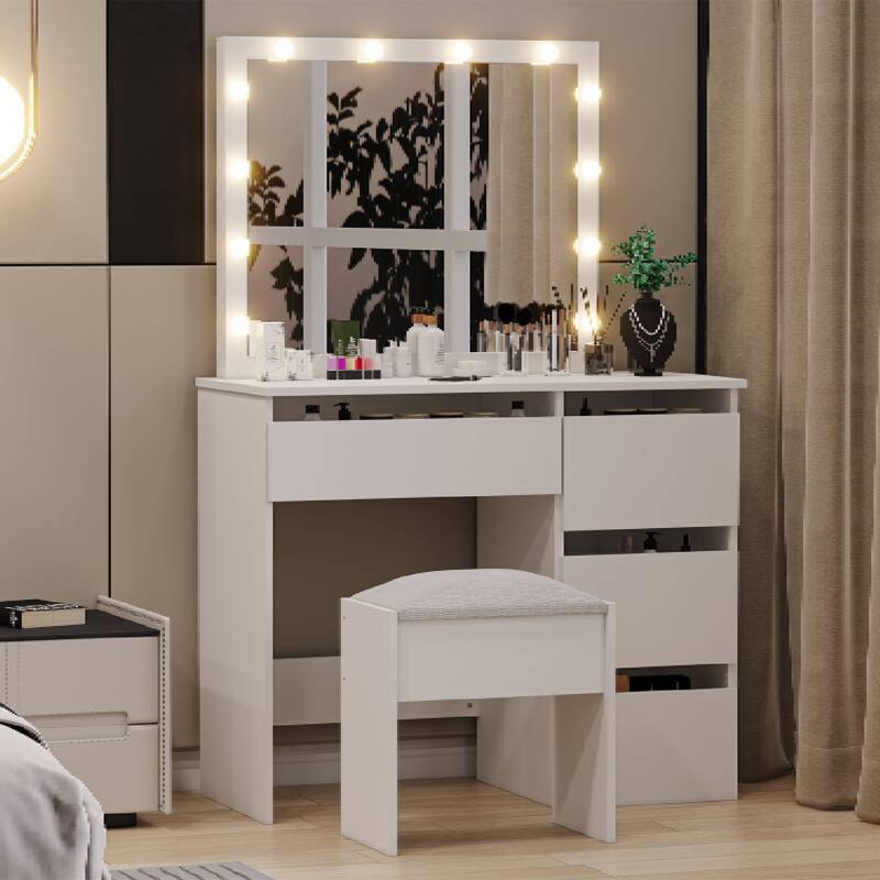 Makeup Vanity Desk Set with Lights and Mirrors