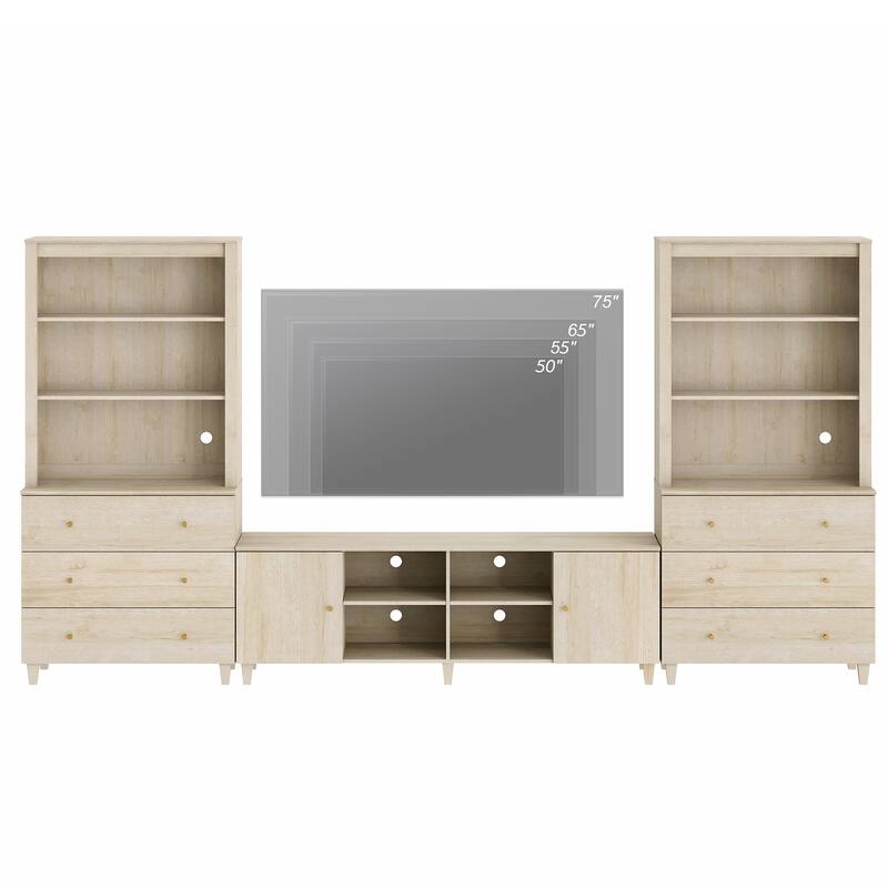 WAMPAT Modern TV Stand and Bookcase Set for 75" TVs