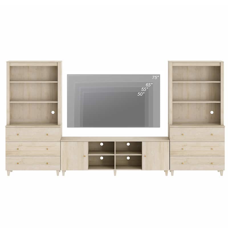 WAMPAT Modern TV Stand and Bookcase Set with Drawers & Cabinets